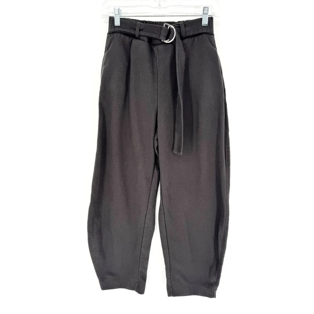 ZARA Barrel Leg Belted Sweatpant Trouser Washed Black/Grey‎ Size S Casual Lounge
